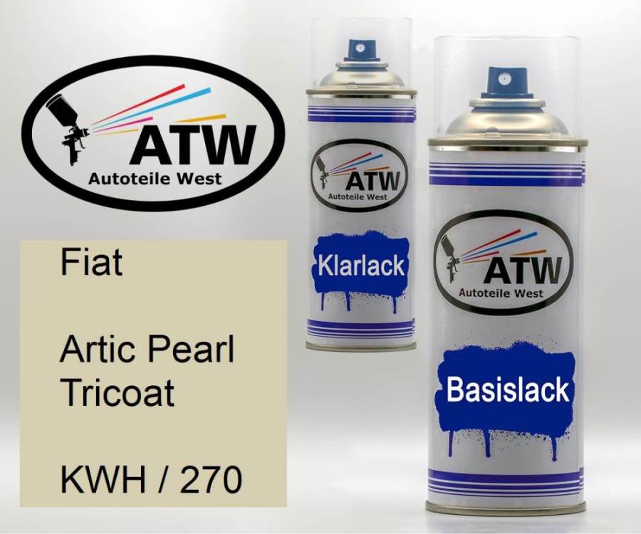 Fiat, Artic Pearl Tricoat, KWH / 270: 400ml Sprühdose + 400ml Klarlack - Set, von ATW Autoteile West.